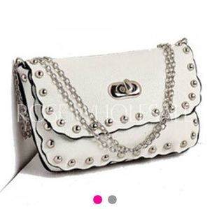 White Cross Body Purse With Silver Chain And Studs